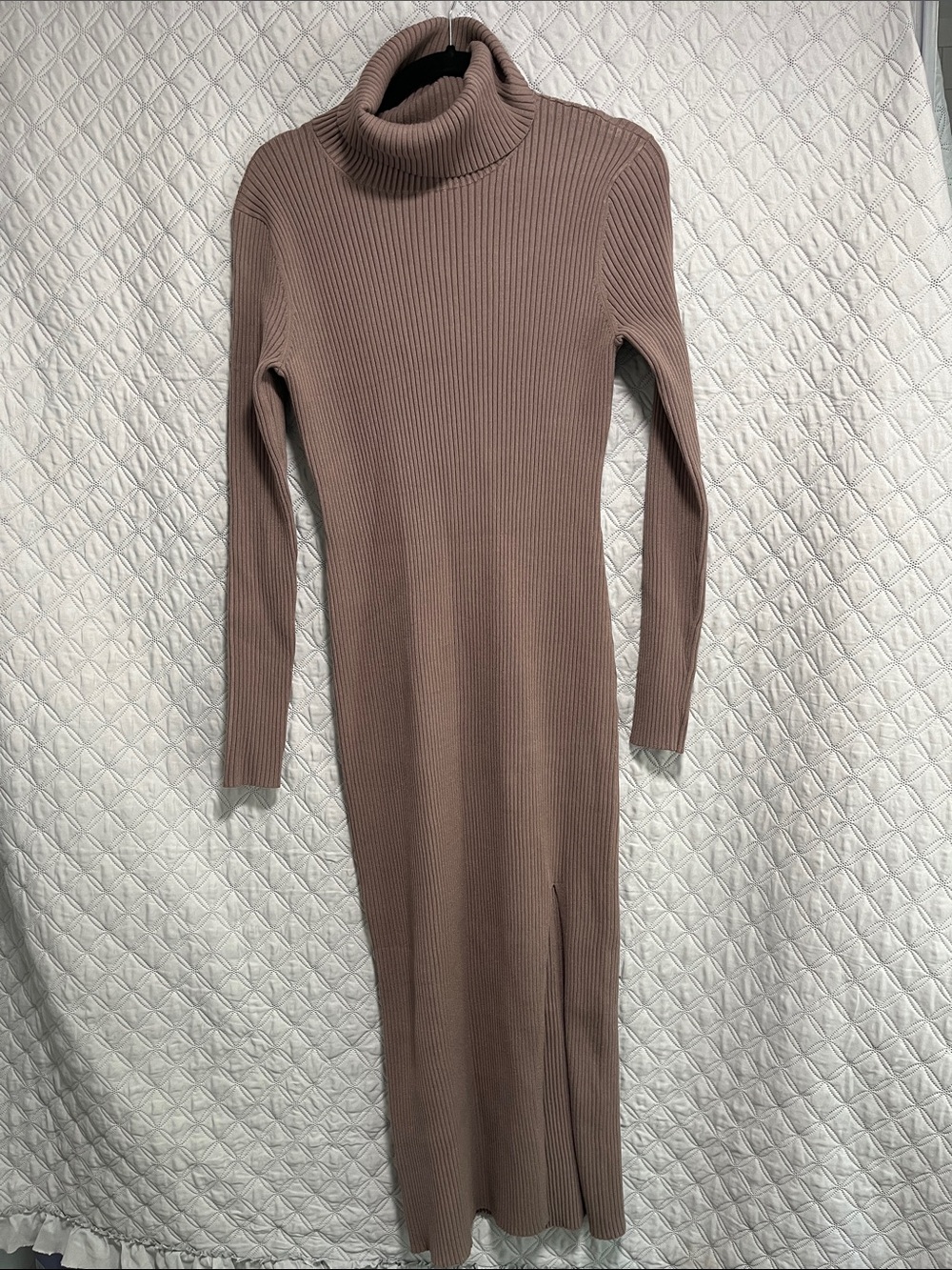Turtleneck Ribbed Maxi Dress in Mauve Taupe